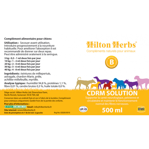 Ingrédients et dosage de CDRM Solution de Hilton Herbs